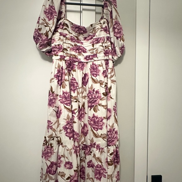 Abercrombie & Fitch Floral Puff Sleeve Midi Dress LT Large Tall Smocked Back - Picture 2 of 3